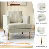 HULALA Home Fauteuil d'appoint en Velours Fauteuil Club Moderne en Velours avec Coussin Amovible et Pieds en Métal Doré Canapé capitonné en Velours pour la Réception des Clients Blanc