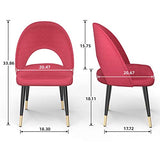 mecor Lot de 2 Chaises de Salle à Manger Confortable, Chaise Tissu Rembourrée en Velour, Chaise Fauteuil Salon avec Pied en Métal, Chaise Moderne pour Cuisine, Table, Salon, Chambre (Rouge)