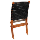 Festnight Chaises de Jardin en Bois Pliantes Chaise de Relaxation Pliable d'Extérieur en Cuir 59x72x79 cm Bandes Noir