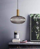 HJXDtech - Suspension Luminaire Industrielle Vintage en Verre Nervuré,Plafonnier avec fini en laiton poli Lustre,Suspension Lampe de Salle à Manger Cuisine Salon Chambre (Gris, 30CM)
