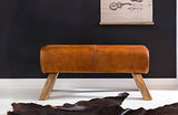 FineBuy Banc Bois Massif Cuir 90 x 43 x 30 cm Style rétro | Rembourré Banc | Banc en Cuir Salle à Manger Brun | Petit Banquette de lit Cuir véritable Banc Couloir