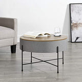 [en.casa] Table Basse Ronde avec Plateau Amovible Panneaux de Particules Textile Métal Couleur Bois Gris Noir 40 x 60 cm