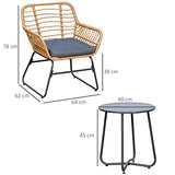 Outsunny Ensemble Bistro de Jardin 2 Places 3 pièces Style Exotique 2 fauteuils + Table Basse résine tressée Beige Acier époxy Gris