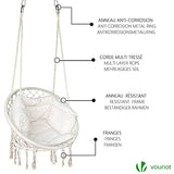 VOUNOT Fauteuil Suspendu à Franges avec Coussins de Siège Confortables et Kit de Suspension Durable Ø80cm Chaise Balançoires pour Intérieur et Extérieur Siège Suspendu Beige