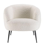 MACABANE ALBANE - Fauteuil Cosy Tissu Bouclette Blanc Pieds métal Noir