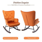 HomeMiYN Fauteuil A Bascule Scandinave Fauteuil d'allaitement Rétro en Velours Pieds en Bois Chaise A Bascule pour Chambre à Coucher Bureau,Caramel