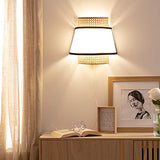 LEDKIA LIGHTING Applique Murale Rotin Marya 290x150x300 mm Naturel E14 Rotin, Textile, Métal pour Décoration Salon, Chambre, Cuisine