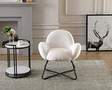 Wahson Chaise Salle à Manger Chaise de Loisirs avec Pieds en Métal Croisés, Fauteuil en Fausse Fourrure pour Salon/Chambre (Blanc)