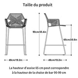 Tabourets de Bar Exterieur Chaise de Bar en Rotin Tabouret Haut avec Dossier Tabouret de Cuisine Ilot Cuisine Chaise de Bar pour Jardin Extérieur Salle À Manger Beige,Lot de 2,65cm