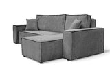 GrekPol Paris Canapé d'angle en tissu velours côtelé Poso avec fonction convertible et espace de rangement - Universel - Gris clair