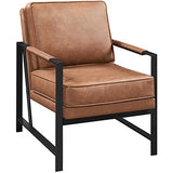 Yaheetech Fauteuil de Salon Confortable Cadre Métal Fauteuil de Chaise pour Salon Chambre Salle de Séjour Bureau Intérieur Marron Clair