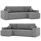GrekPol Paris Canapé d'angle en tissu velours côtelé Poso avec fonction convertible et espace de rangement - Universel - Gris clair