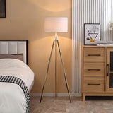 HOMCOM Lampadaire trépied style art déco 40 W max. H.144 cm piètement métal doré abat-jour polyester coton blanc