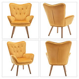 HollyHOME Fauteuil Chaise Scandinaves, Chaise Longue Relax en Velours avec Repose-Pieds, Fauteuil de Salon Chaise de Lecture pour Chambre à Coucher, Jaune