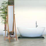 Relaxdays Miroir sur pied en bambou avec plateau de rangement Naturel 160 x 40 x 36 cm