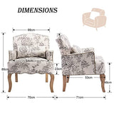 chairus Chaise Longue Rembourré en Lin Rétro Canapé Fauteuil à Imprimé avec Pieds en Bois Chaise de Loisirs pour Balcon Salon (Beige)