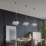 Euone_Clothes Suspension Boule de Verre Moderne à 3 Lumières à DEL, Groupe de Lampes Suspendues Luminaire de Plafond d'îlot de Cuisine Simple Lustre de Salle à manger (Transparent) GYDD-0718-1