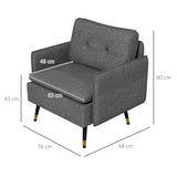 HOMCOM Fauteuil scandinave Dossier capitonné avec Passepoil en Tissu 76 x 68 x 80 cm | Gris et Pieds en métal Noir et doré