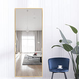 Poshions Miroir mural sur toute la longueur, 150 x 40 cm, grand miroir mural, doré, avec crochet, pour salon ou dressing