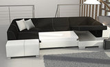 E- MEUBLES Grand canapé d'angle XXL en U panoramique lit Convertible avec Coffre 6/7 Places - en Simili Cuir - Salon & séjour - HANA (Blanc (Soft 17), Gauche)