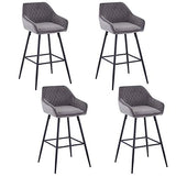 JaHECOME Lot de 4 Tabourets de Bar Gris avec Dossier et Accoudoir Rembourrés, Chaises de Bar en Velours avec Repose-Pieds en Métal pour Bistrots; Salle à Manger, Soirée