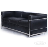 Kardiel Le Corbusier Style LC2 Canapé 3 places en cuir aniline Noir