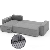 GrekPol Paris Canapé d'angle en tissu velours côtelé Poso avec fonction convertible et espace de rangement - Universel - Gris clair
