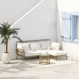 Outsunny Salon de Jardin d'angle 4 pers. Style Colonial Table Basse Coussins Grand Confort Inclus résine tressée Beige