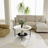 FATIVO Table Basse Ronde Marbre Salon: Table Café Industrielle Design Table Basse Blanche Moderne Scantinave en Pierre Frittée Grand Plateau pour Salon Bureau Café - φ80x48cm Noir