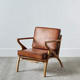 Tousmesmeubles Fauteuil Teck et Coussins Cuir Cognac - Essaouira n°1 - L 65 x l 75 x H 78 - Neuf