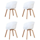 BenyLed Lot de 4 Chaises de Salle à Manger Scandinave Design Rétro Chaise D'appoint avec Pieds en Bois de Chêne et Assise en Polypropylène (Blanc)