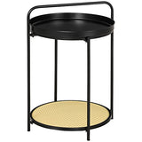HOMCOM Table d'appoint Ronde Bout de canapé avec Plateaux Amovibles en métal et Effet cannage avec poignée - dim. 43,5L x 42,5l x 60H cm
