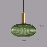 HJXDtech - Suspension Luminaire Industrielle Vintage en Verre Nervuré,Plafonnier avec fini en laiton poli Lustre,Suspension Lampe de Salle à Manger Cuisine Salon Chambre (Vert, 30CM)
