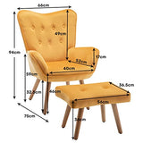 HollyHOME Fauteuil Chaise Scandinaves, Chaise Longue Relax en Velours avec Repose-Pieds, Fauteuil de Salon Chaise de Lecture pour Chambre à Coucher, Jaune