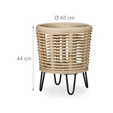 Relaxdays 10021509_126 rotin, Pouf Rond, Tabouret Design, Repose, Fauteuil tressé 4 Pieds, Nature, 44x40x40