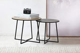 LIFA LIVING Table Basse Ronde Bois et métal Noir, Lot de 2 Tables gigognes scandinaves Hauteur 50 cm et 40 cm, Table d'appoint Industrielle pour Salon