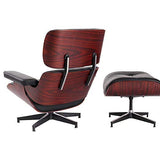 Fauteuil Lounge et Ottoman en Cuir Haut de Gamme, avec Cuir de Haute qualité, Fauteuil en Cuir, avec Ottoman, (Blanc, Noir), en Bois de Rose, Noyer ou frêne (Noir, Palissandre)