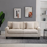 HOMCOM Canapé 3 Places dim. 197L x 84P x 90H cm Coussin déco. Inclus Pieds Bois Massif pin Tissu Aspect Velours côtelé Beige
