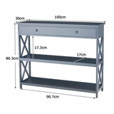 Table console, table d'entrée, 3 niveaux, design Classic X avec tiroir, salle d'entrée, table étroite, facile à monter (gris)