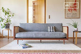 Canapé en Bois et cannage Starheim - Bois Massif, Grand Confort d'assise, Association Facile, Finition Vernie | Un canapé atypique sublimé par Son cannage - Gris béton (L190 x H73 x P83 cm)