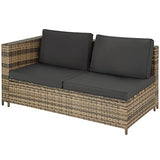 TecTake 800678 Salon de Jardin 4 Personnes en résine tressée, 2 Canapés modulables, Coffre de Rangement et Table Basse en Verre Inclus – Plusieurs Couleurs Disponibles (Marron Naturel/Gris foncé)