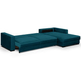 Canapé d'angle Droit Convertible 5 Places en Velours Bleu Canard avec Coffre de Rangement - Robin