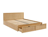 BAÏTA Cadre de lit à tiroirs Amana cannage rotin 140x190 sommier Inclus