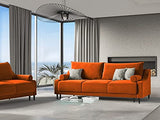MICADONI - Canapé Convertible Rutile - Pieds Métal Chromé Noir - 3 Places - Velours - Orange