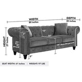BHDesign Mila - Canapé Chesterfield 3 Places - Velours - Coloris Gris