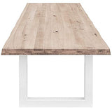 COMIFORT Table à Manger - Meuble de Salon Bureau Bureau Robuste et Moderne en Chêne Massif Blanchi avec Côté Ondulé, Pieds en Acier Blanc en U (220x100 cm)