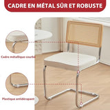 Chaises Salle Manger Lot 2, Chaise Blanche Chaises de Cuisine Tapissées avec Dossier en Rotin, Lot de Chaise en Rotin avec Base en Acier pour Cuisine Salon Chambre à Coucher