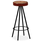 vidaXL 4X Tabouret de Bar Cuir Véritable et Toile Chaise Fauteuil de Bistrot