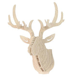 Tête de cerf en bois Support mural en forme de tête d'animal, décoration d'entrée, blanc