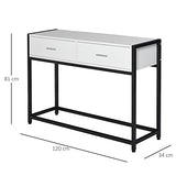 HOMCOM Console Table d'appoint Design dim. 120L x 34l x 81H cm 2 tiroirs métal Noir Panneaux Particules Blanc
